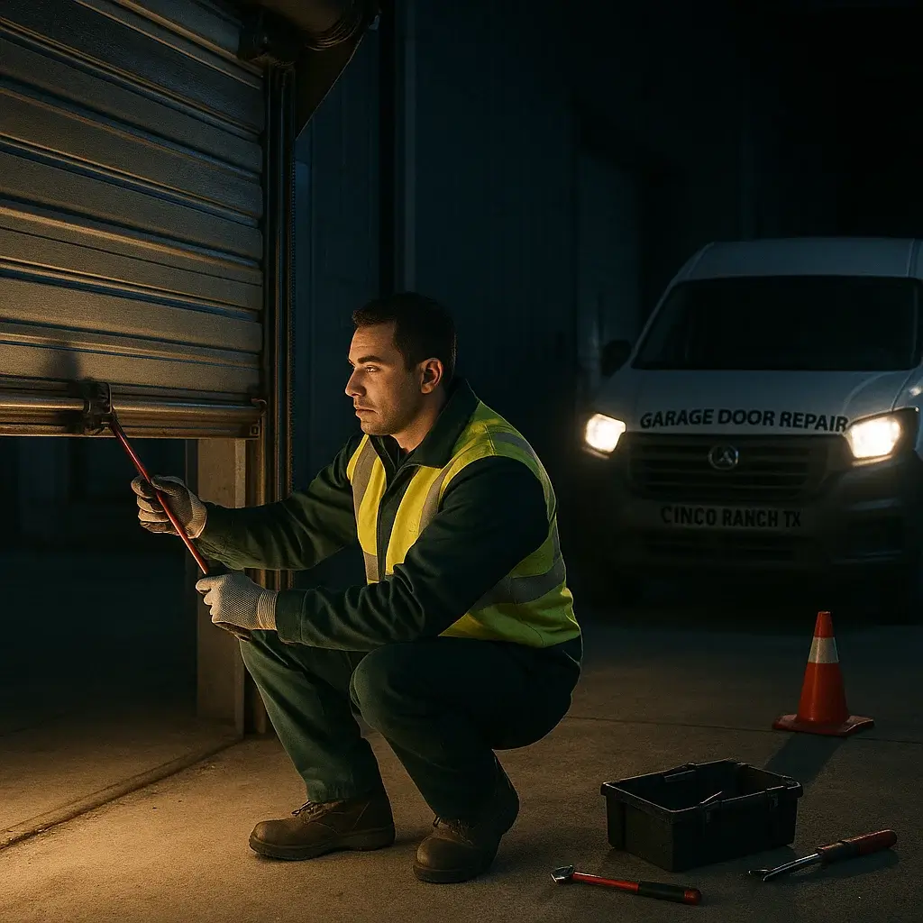 Technicians performing fast same day garage door installation in Cinco Ranch TX