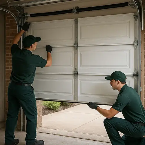 Technicians performing fast same day garage door installation in Cinco Ranch TX