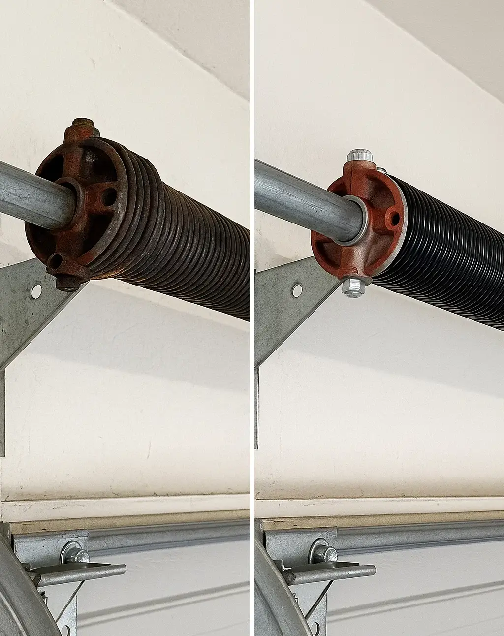 Before and after of garage door spring replacement in Cinco Ranch TX